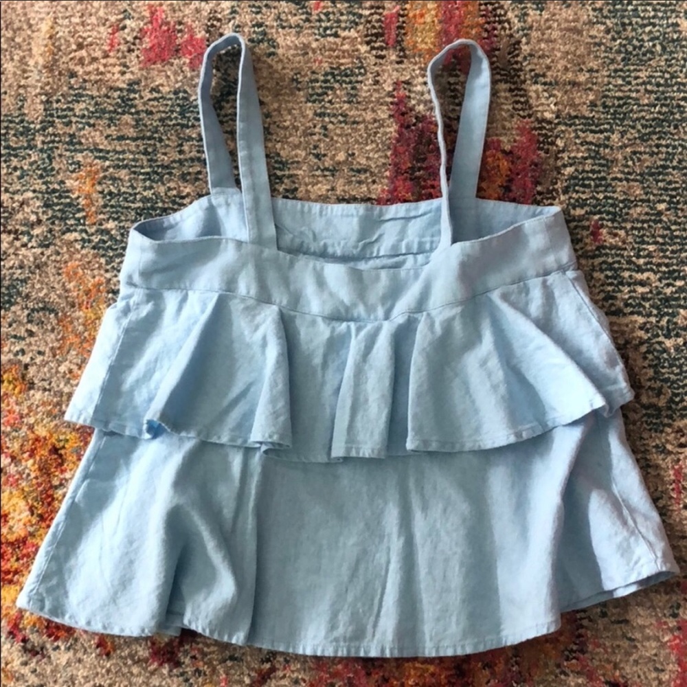 ABOUND Light Blue Linen Ruffle Tank Top - Picture 5 of 5